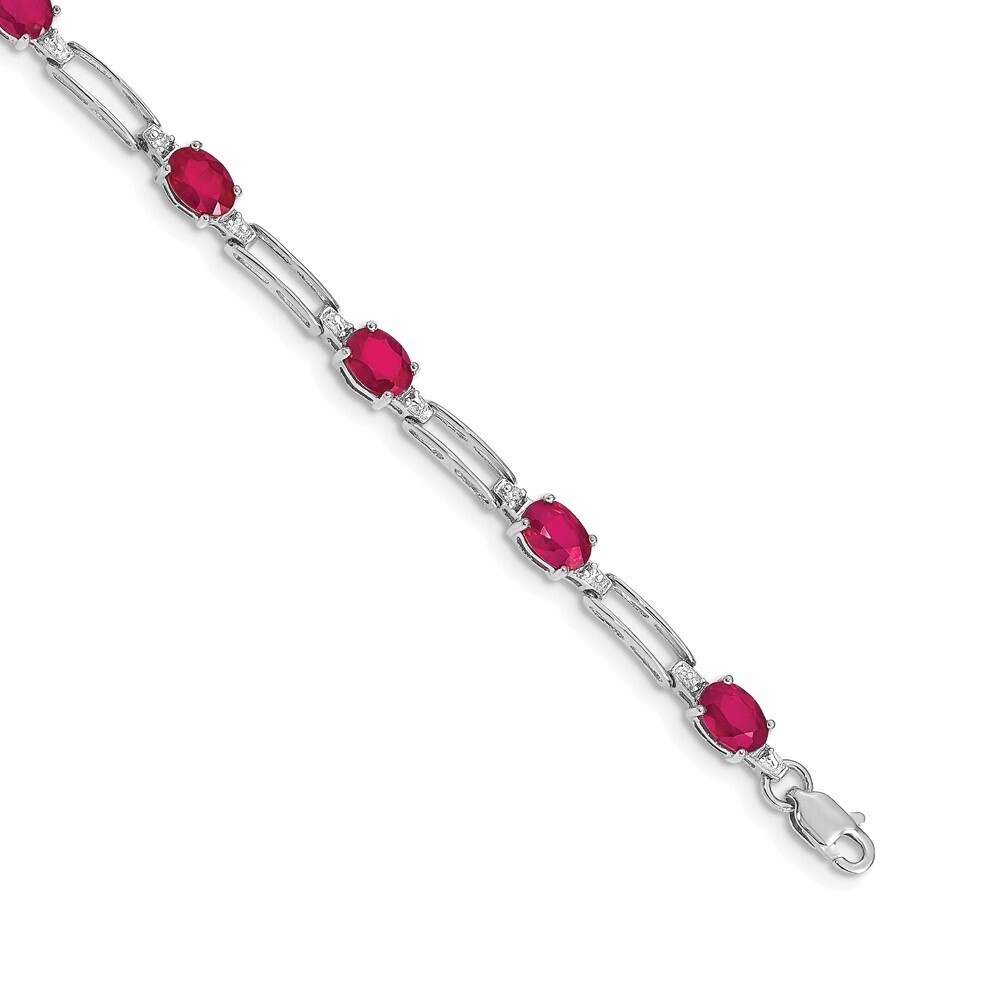14k White Gold Diamond & Ruby Bracelet